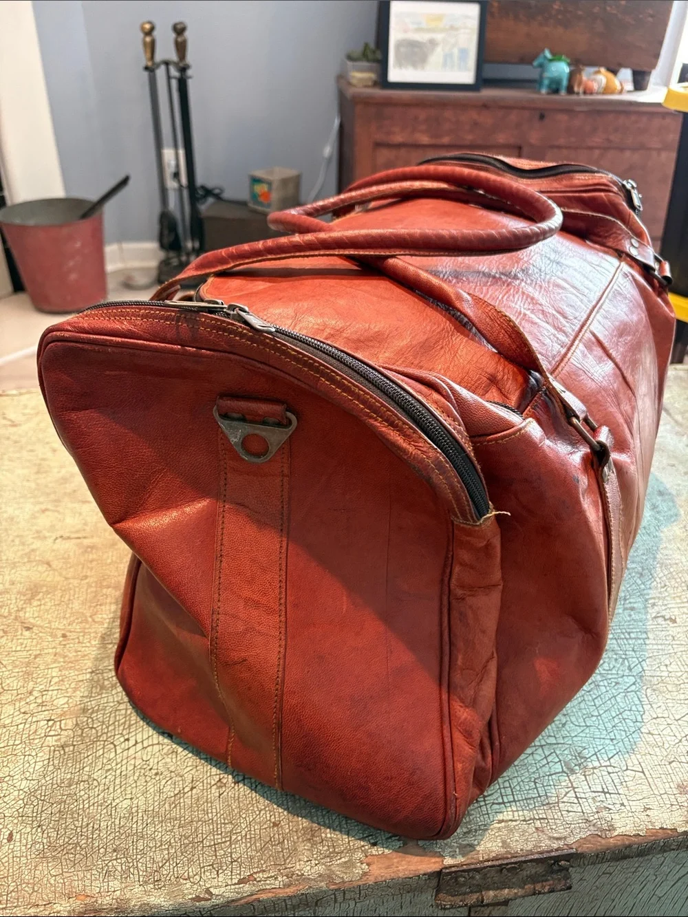 Komal’s Passion Leather Large Brown Leather 23” Weekender Duffel Travel Bag